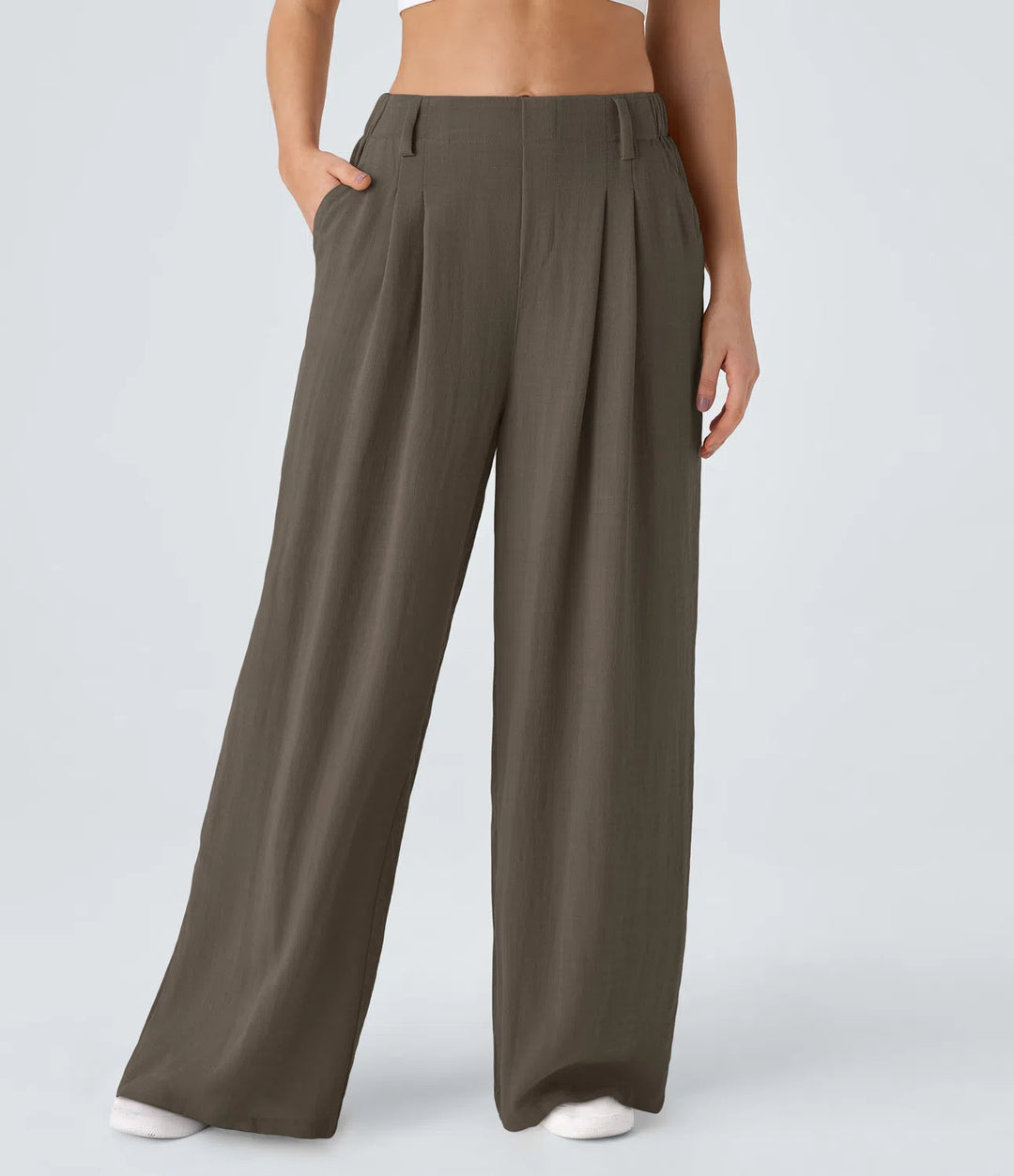 High Waisted Wide Leg Casual Linnen-Feel Broek