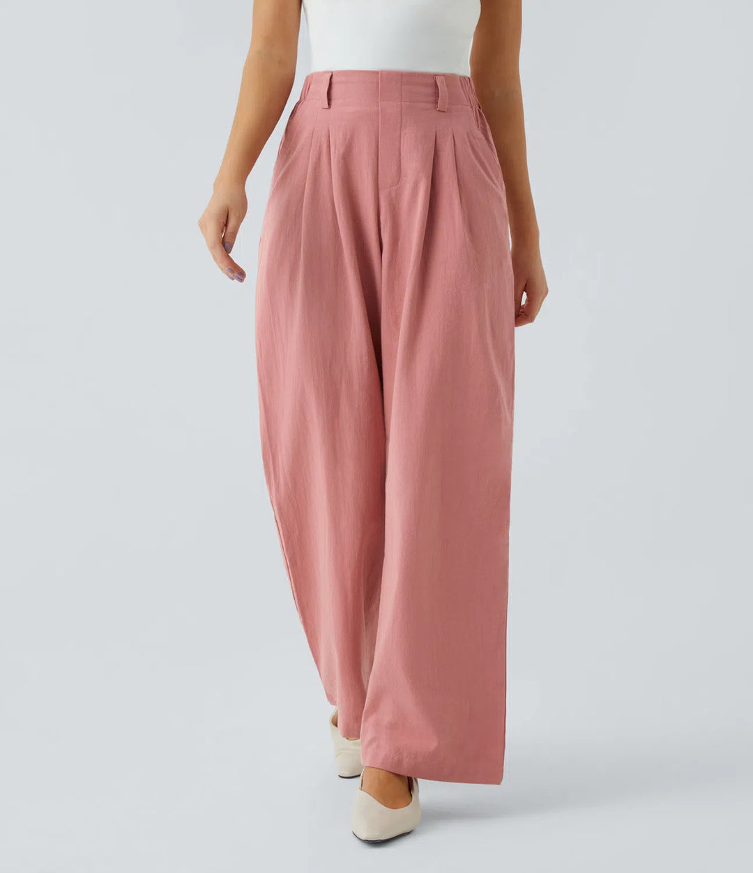 High Waisted Wide Leg Casual Linnen-Feel Broek