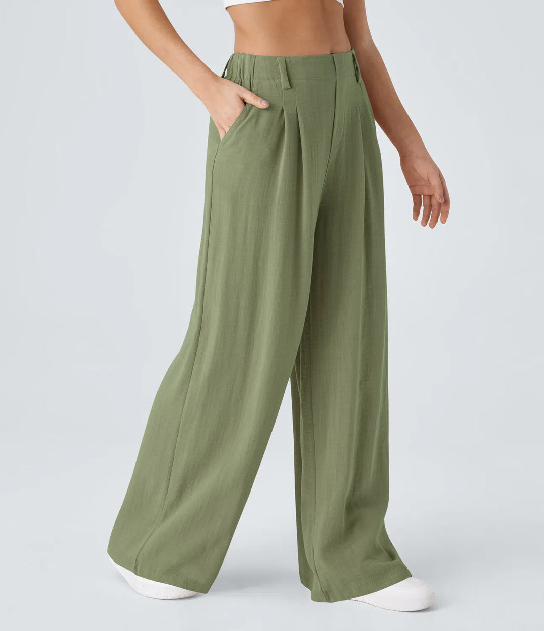 High Waisted Wide Leg Casual Linnen-Feel Broek