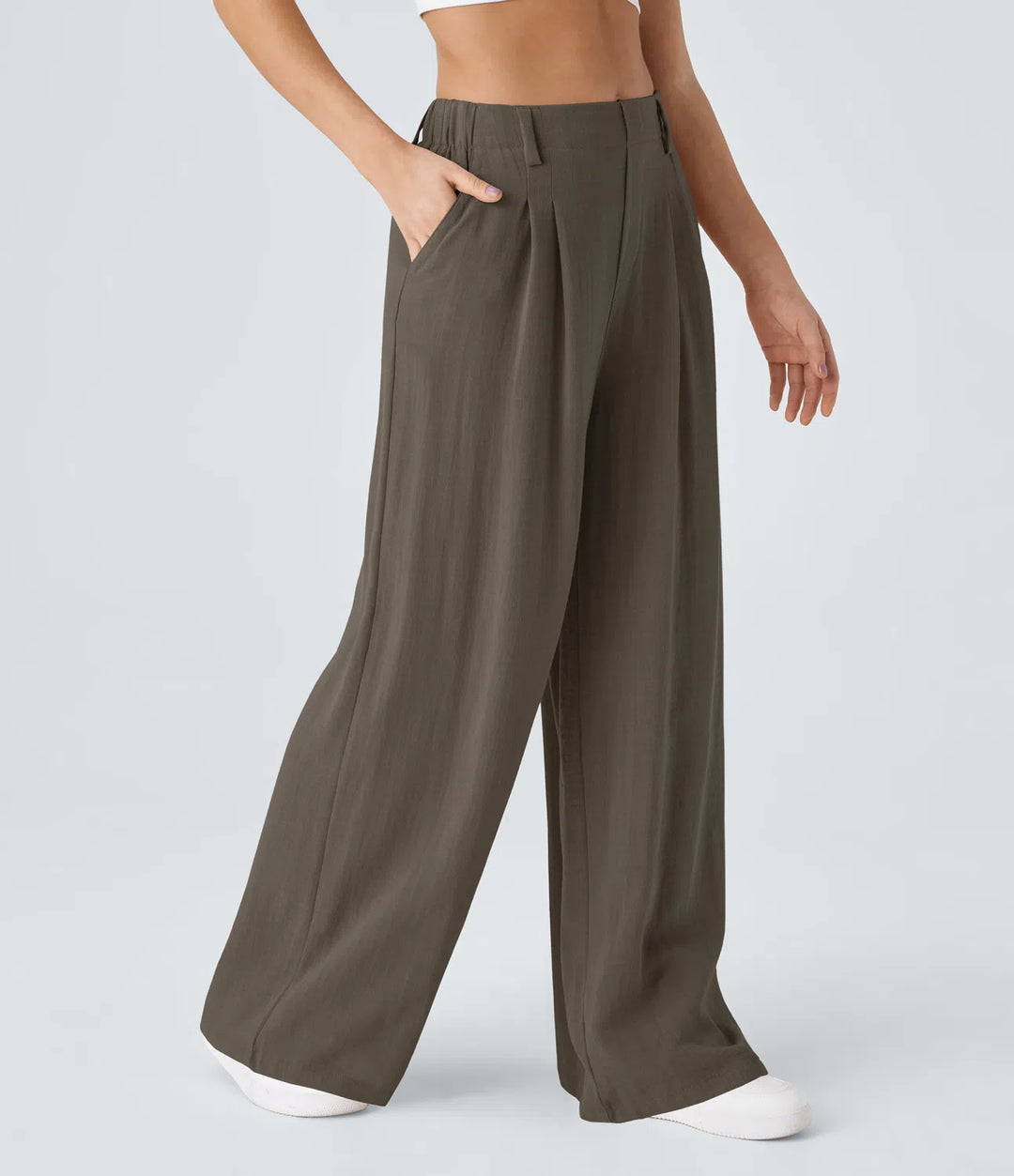 High Waisted Wide Leg Casual Linnen-Feel Broek