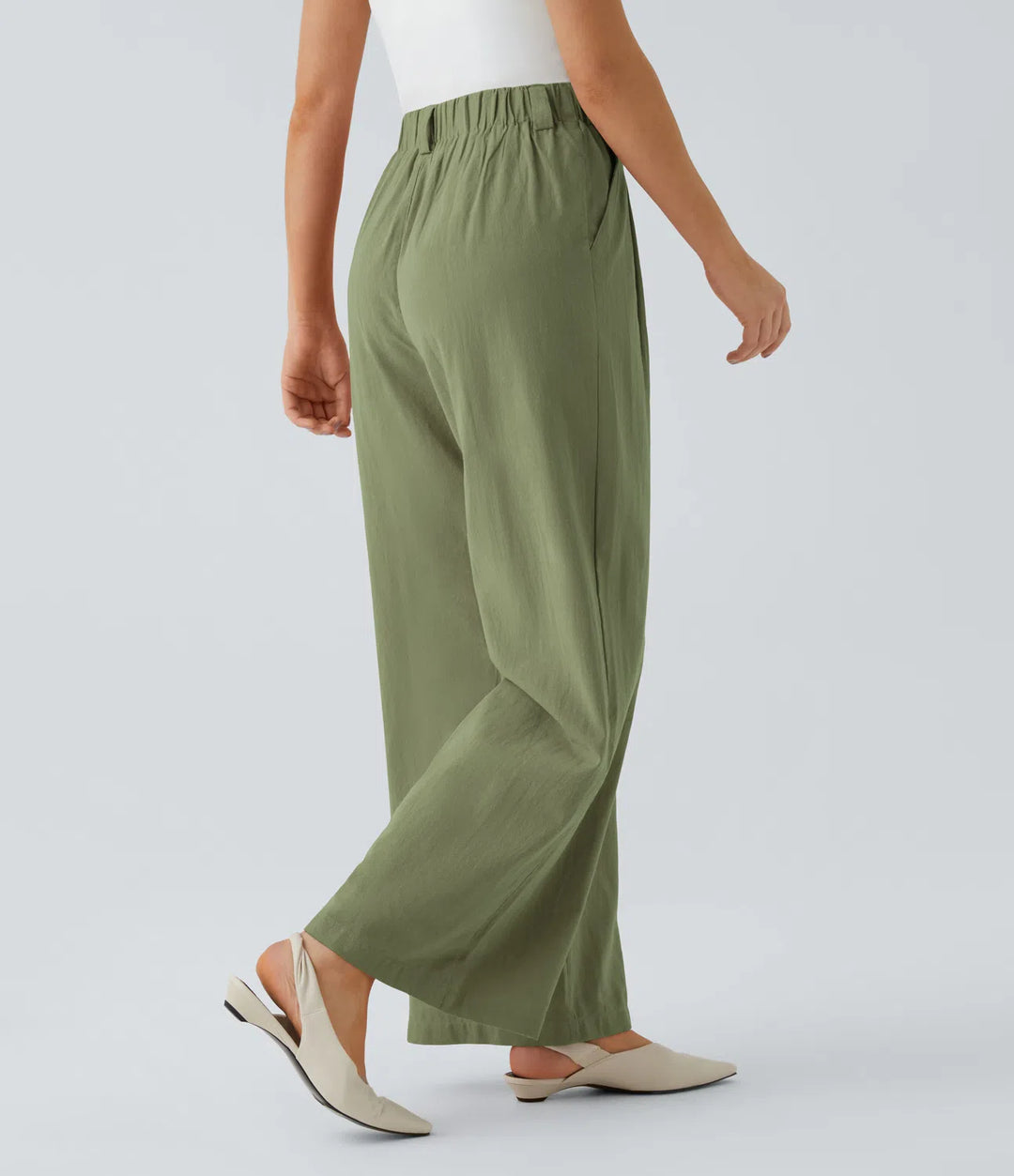 High Waisted Wide Leg Casual Linnen-Feel Broek