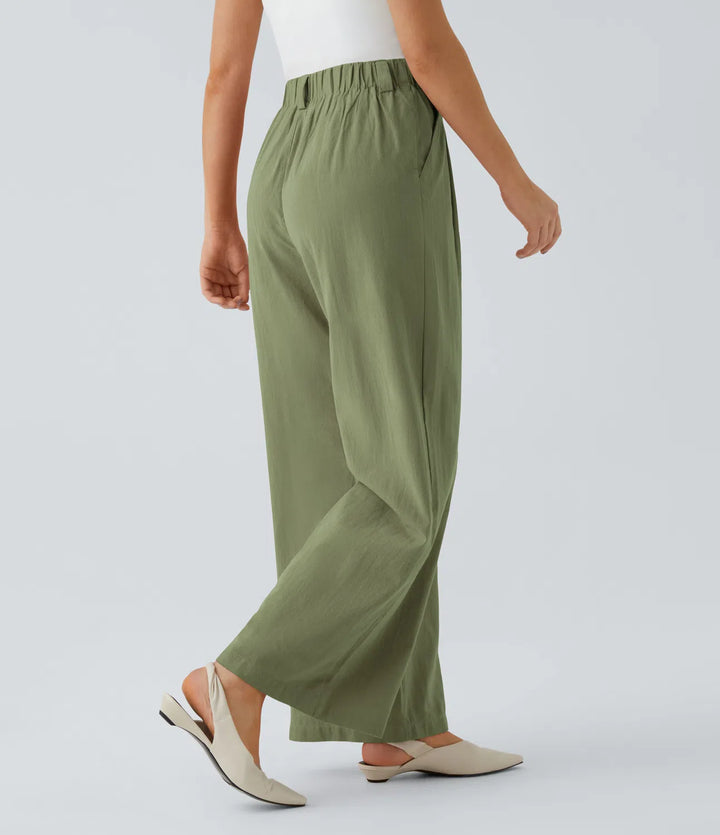 High Waisted Wide Leg Casual Linnen-Feel Broek