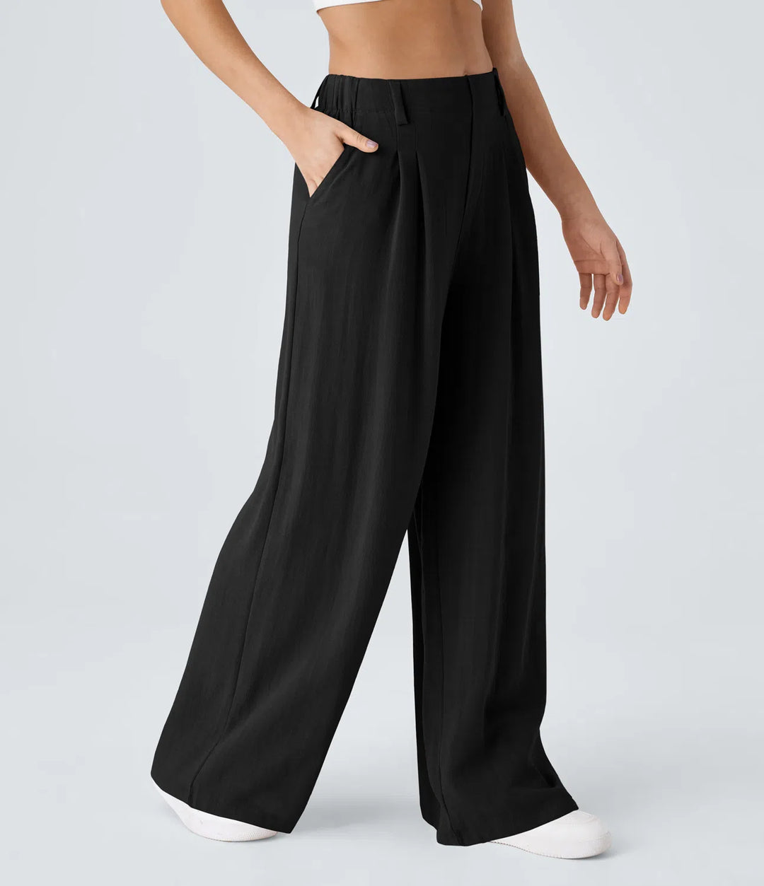 High Waisted Wide Leg Casual Linnen-Feel Broek