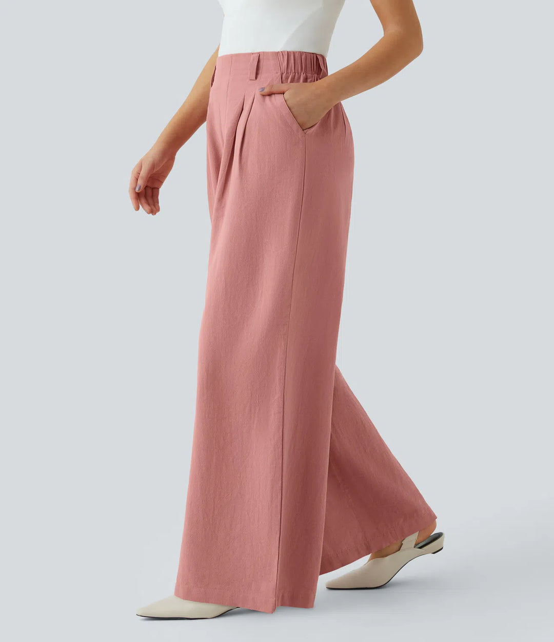 High Waisted Wide Leg Casual Linnen-Feel Broek