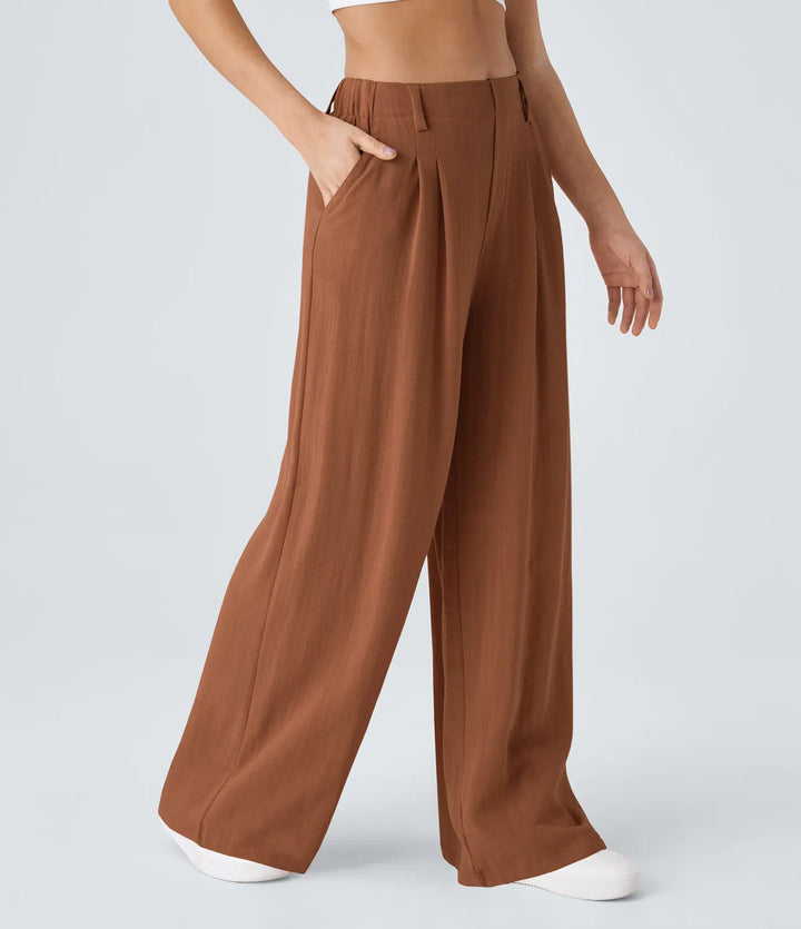 High Waisted Wide Leg Casual Linnen-Feel Broek