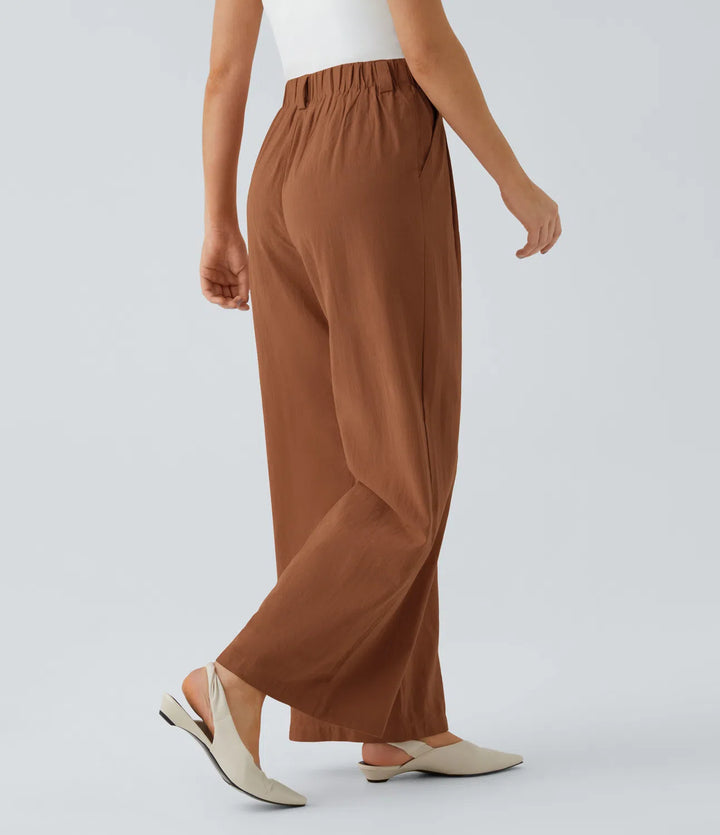 High Waisted Wide Leg Casual Linnen-Feel Broek