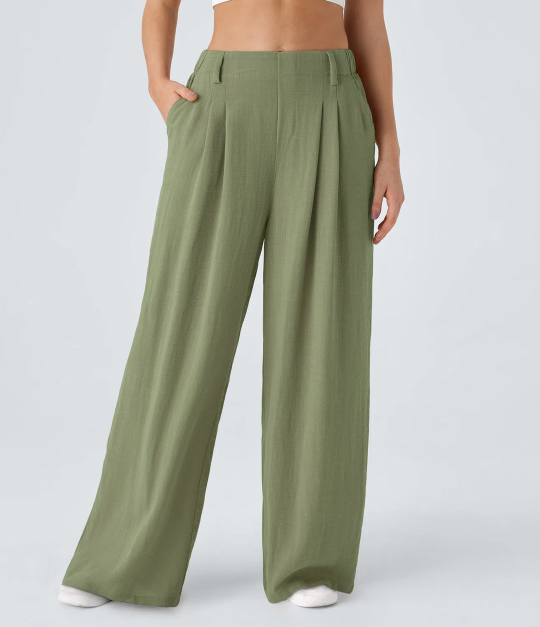 High Waisted Wide Leg Casual Linnen-Feel Broek