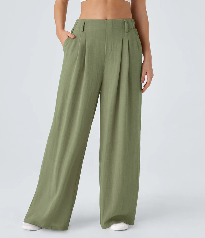 High Waisted Wide Leg Casual Linnen-Feel Broek