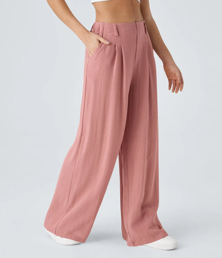 High Waisted Wide Leg Casual Linnen-Feel Broek