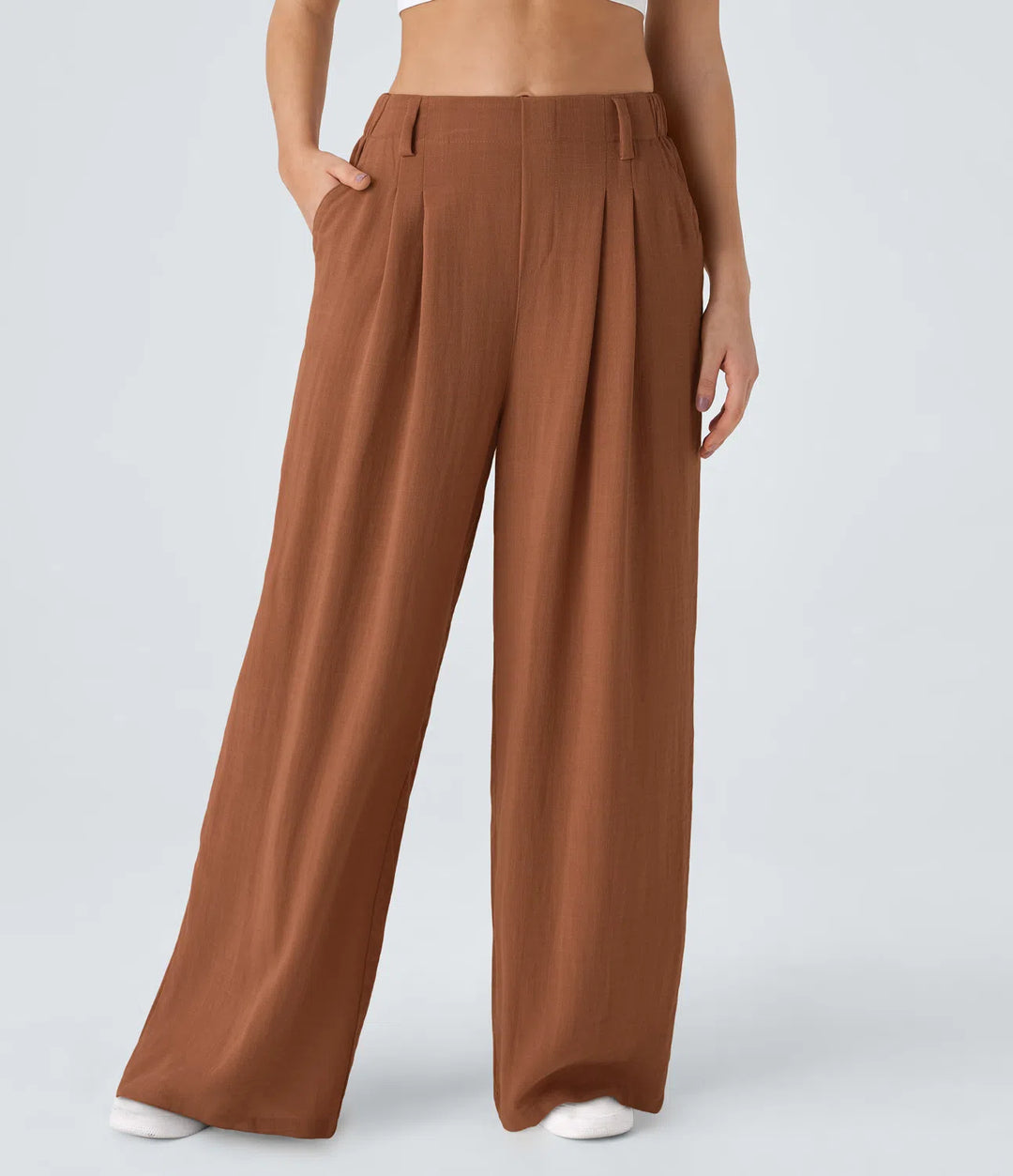 High Waisted Wide Leg Casual Linnen-Feel Broek