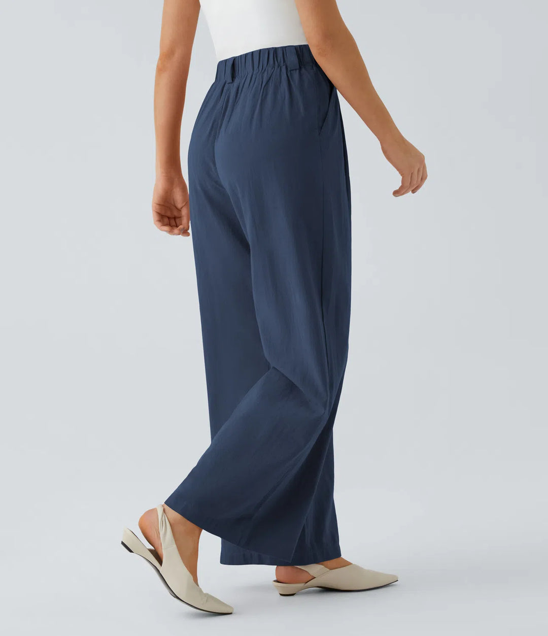 High Waisted Wide Leg Casual Linnen-Feel Broek