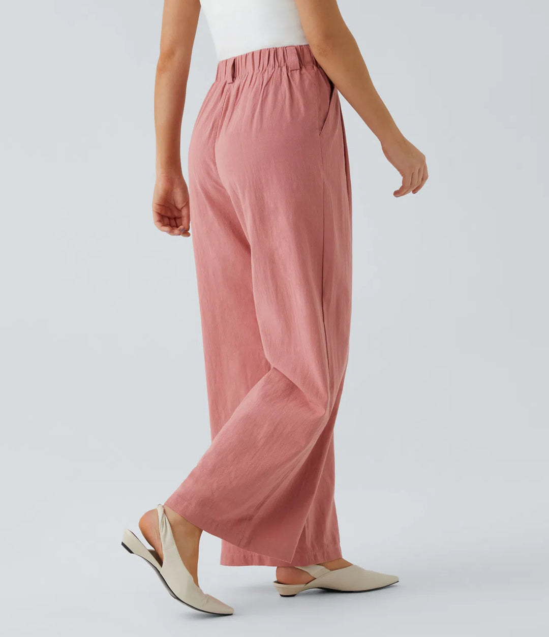 High Waisted Wide Leg Casual Linnen-Feel Broek