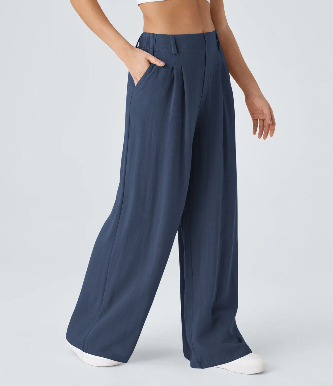 High Waisted Wide Leg Casual Linnen-Feel Broek