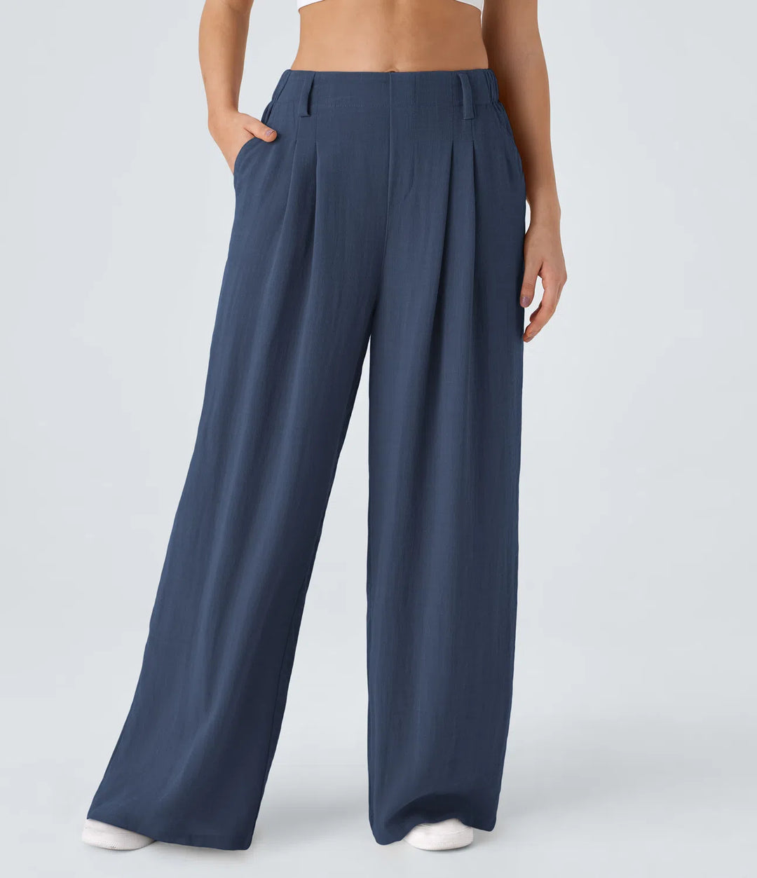 High Waisted Wide Leg Casual Linnen-Feel Broek