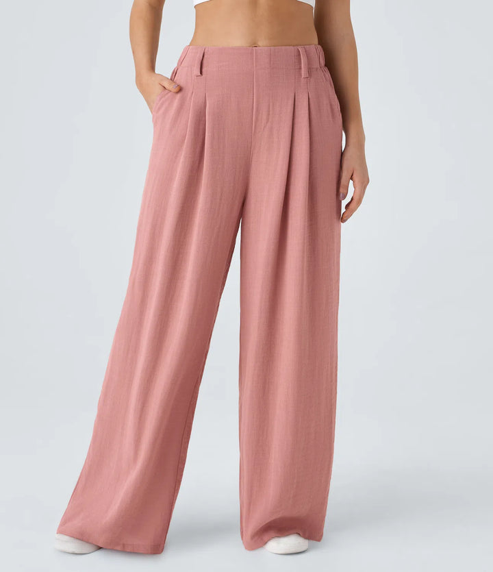 High Waisted Wide Leg Casual Linnen-Feel Broek