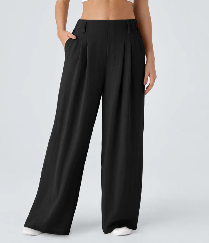 High Waisted Wide Leg Casual Linnen-Feel Broek