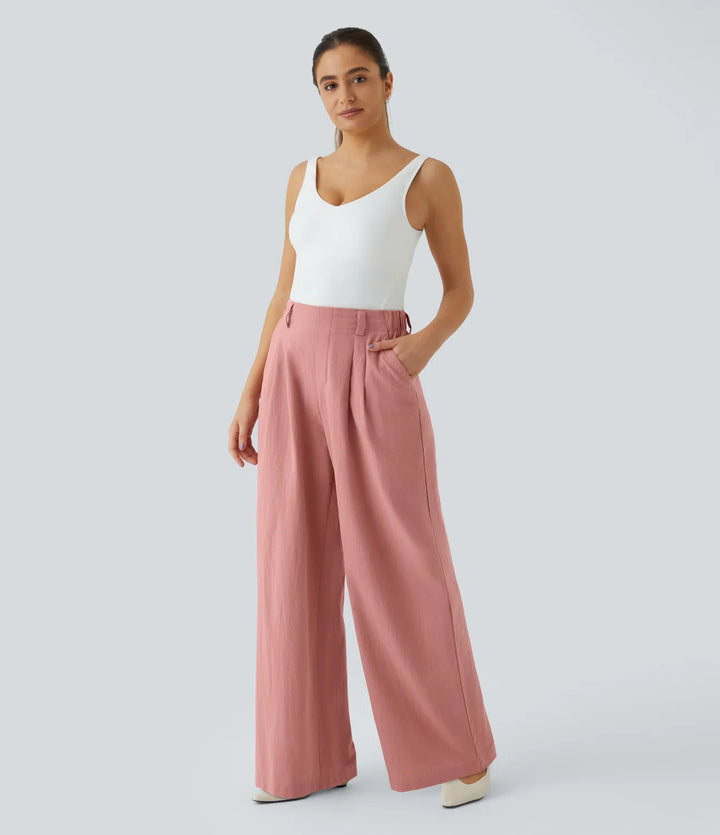 High Waisted Wide Leg Casual Linnen-Feel Broek