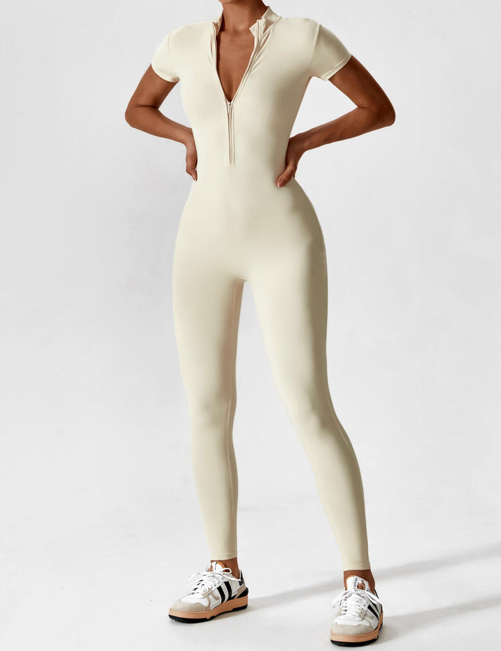 Long Sleeve/ Short Sleeve Zipper Jumpsuit