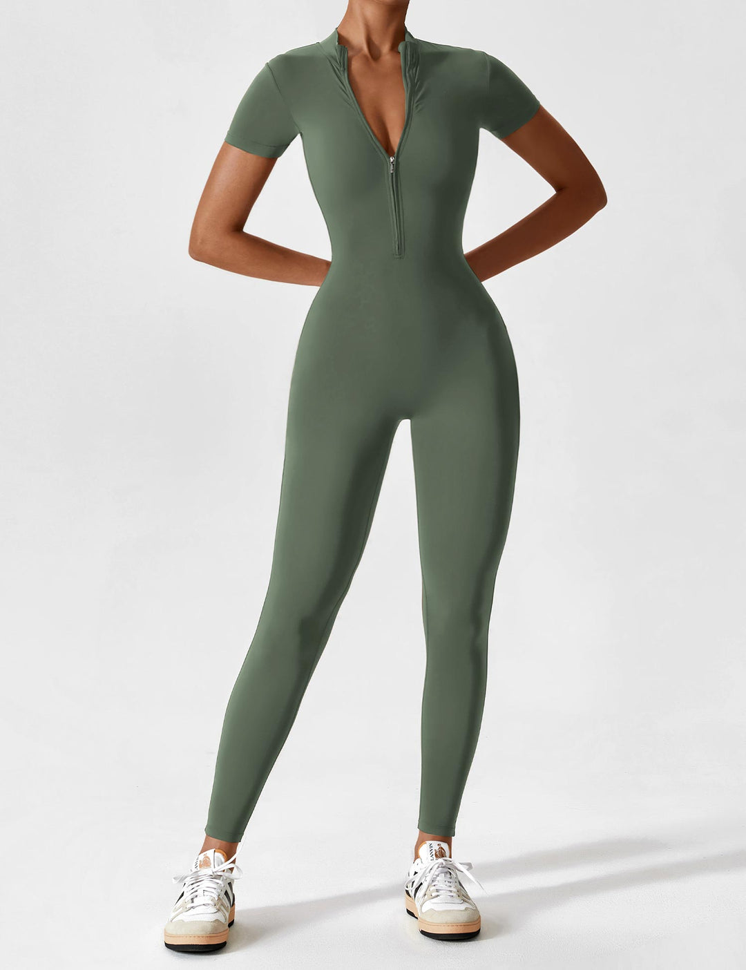 Long Sleeve/ Short Sleeve Zipper Jumpsuit