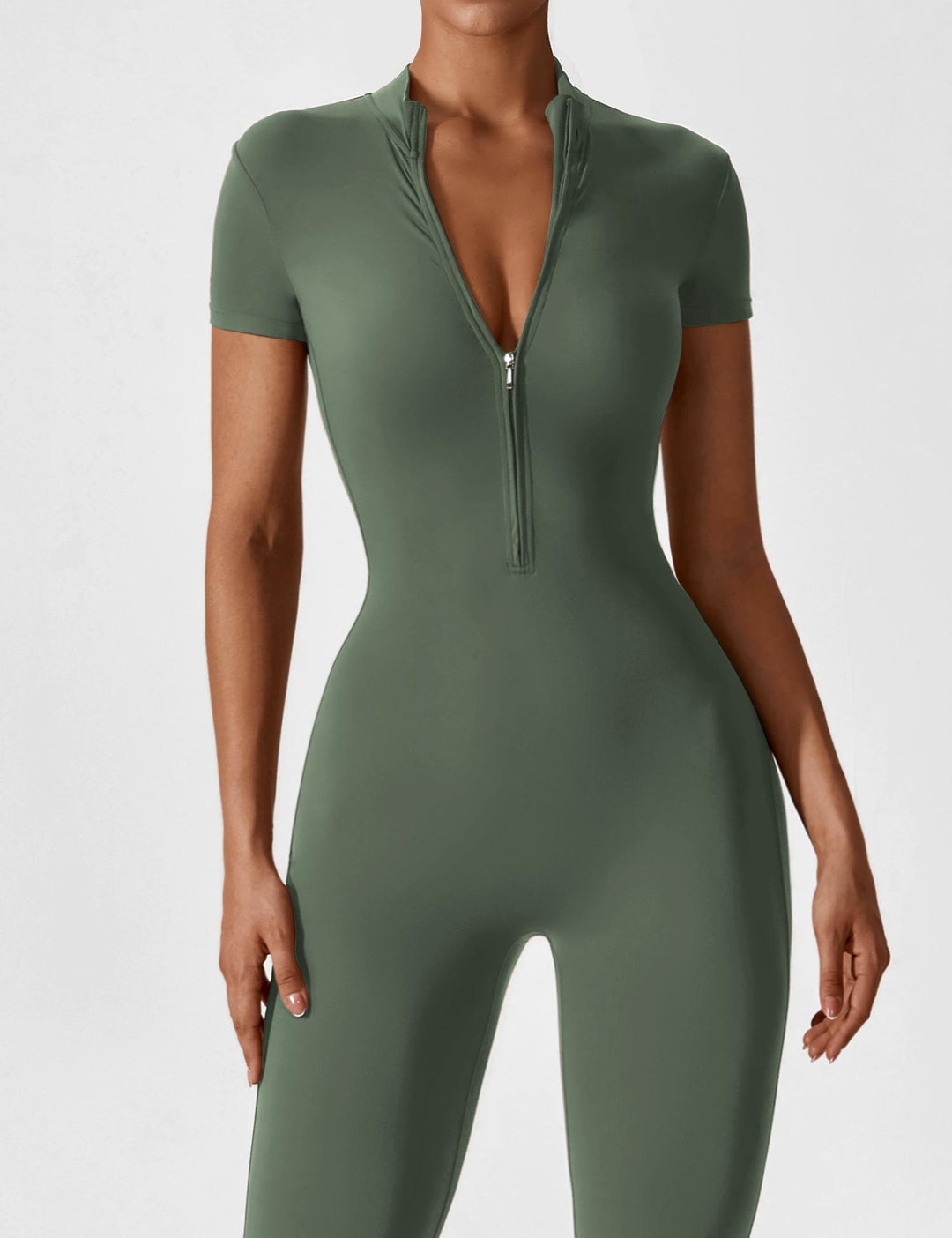 Long Sleeve/ Short Sleeve Zipper Jumpsuit