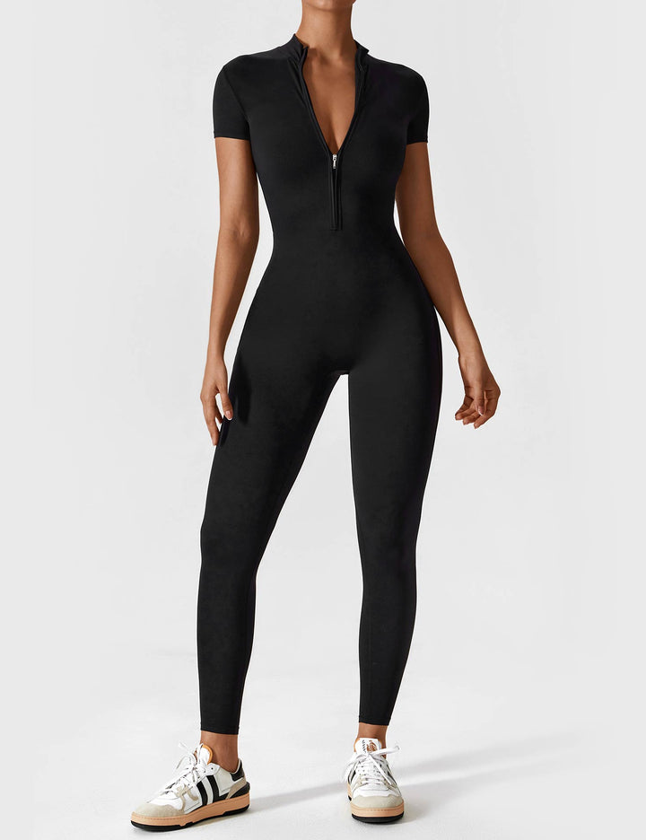 Long Sleeve/ Short Sleeve Zipper Jumpsuit